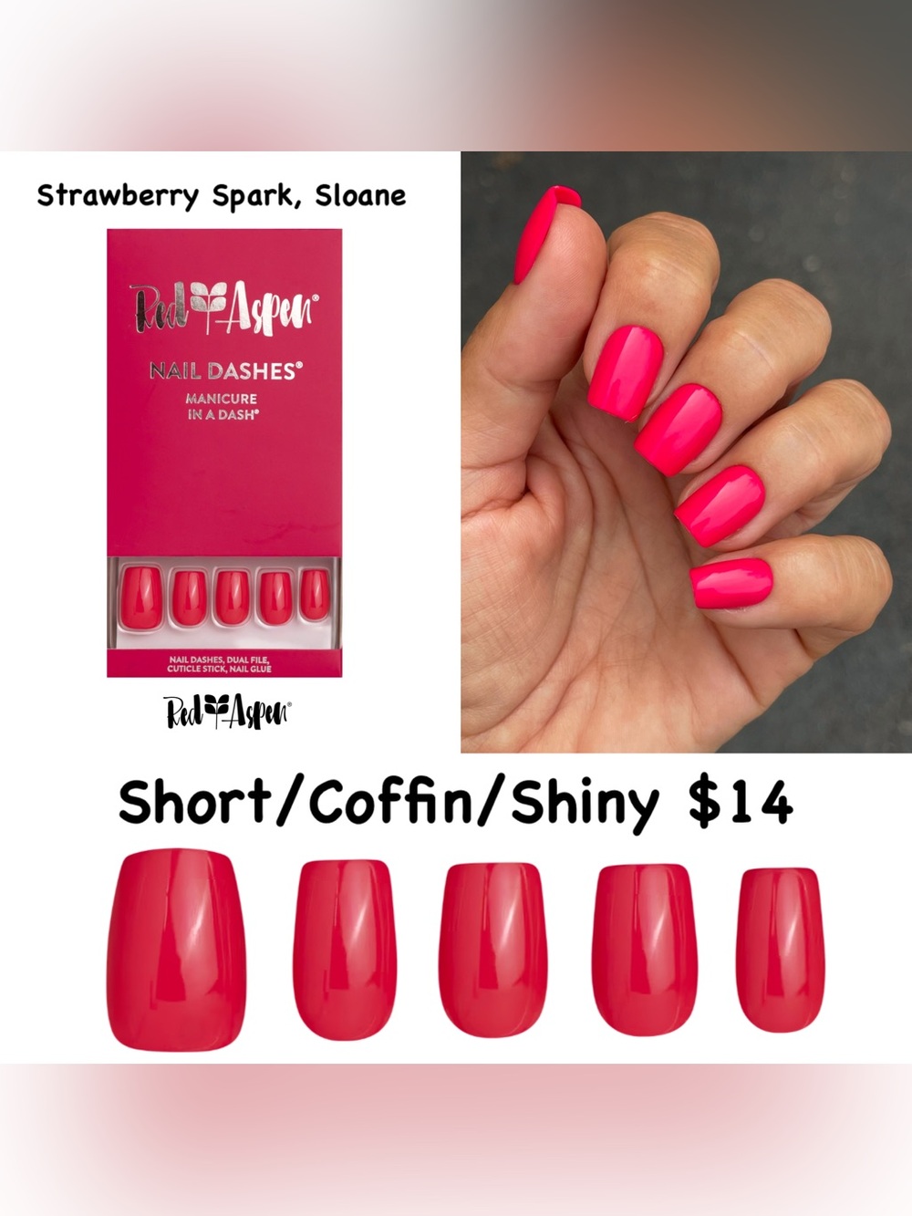 Red Aspen Nail Dashes - Strawberry Spark Short Coffin Press-On Nails